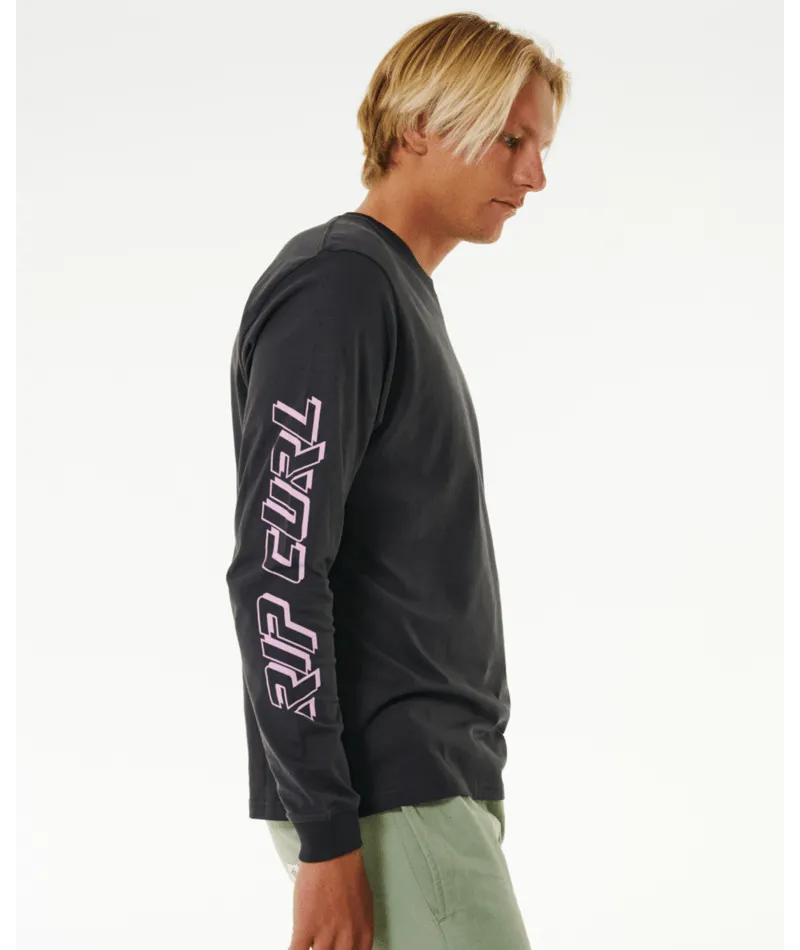 Rip Curl Fade Out Icon L/S Tee-Black/Purple