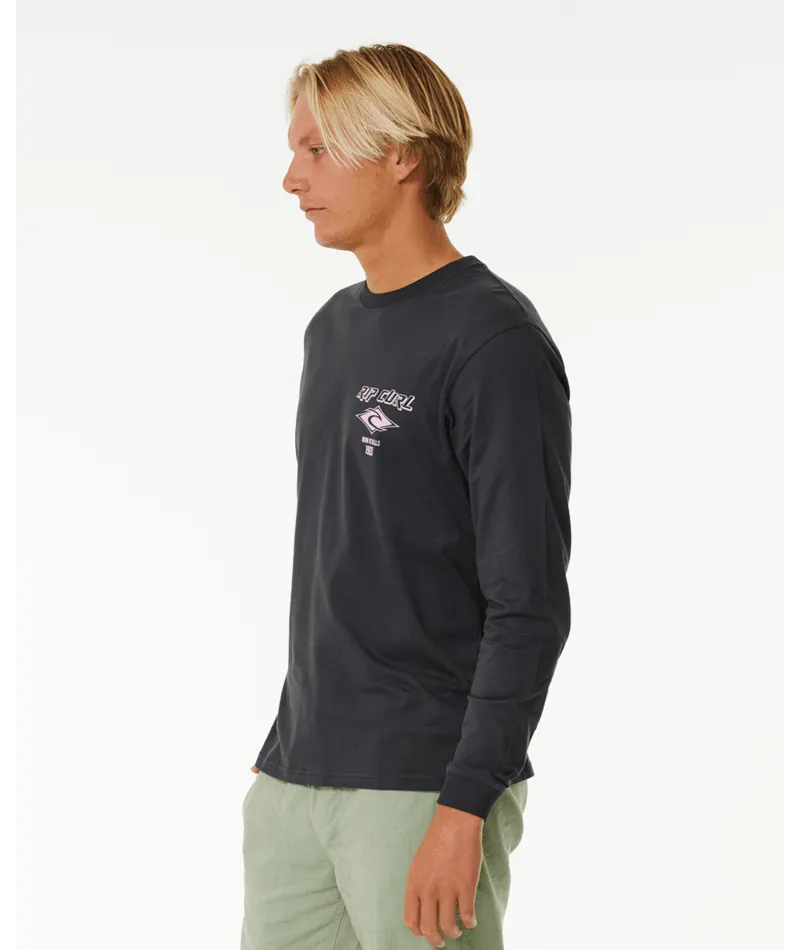 Rip Curl Fade Out Icon L/S Tee-Black/Purple