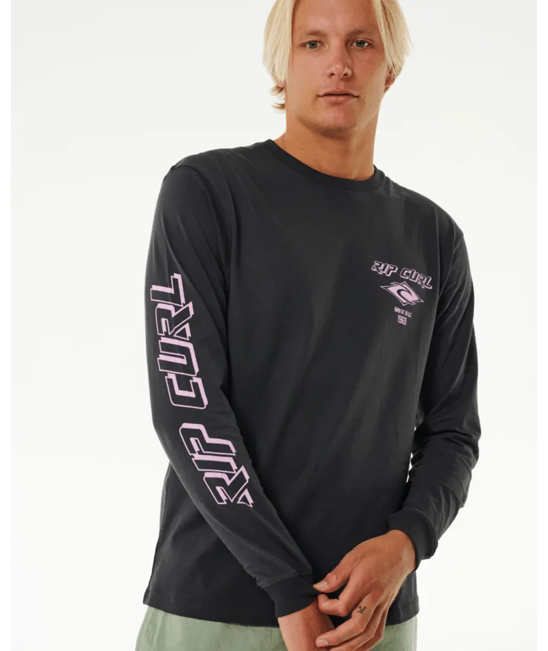 Rip Curl Fade Out Icon L/S Tee-Black/Purple