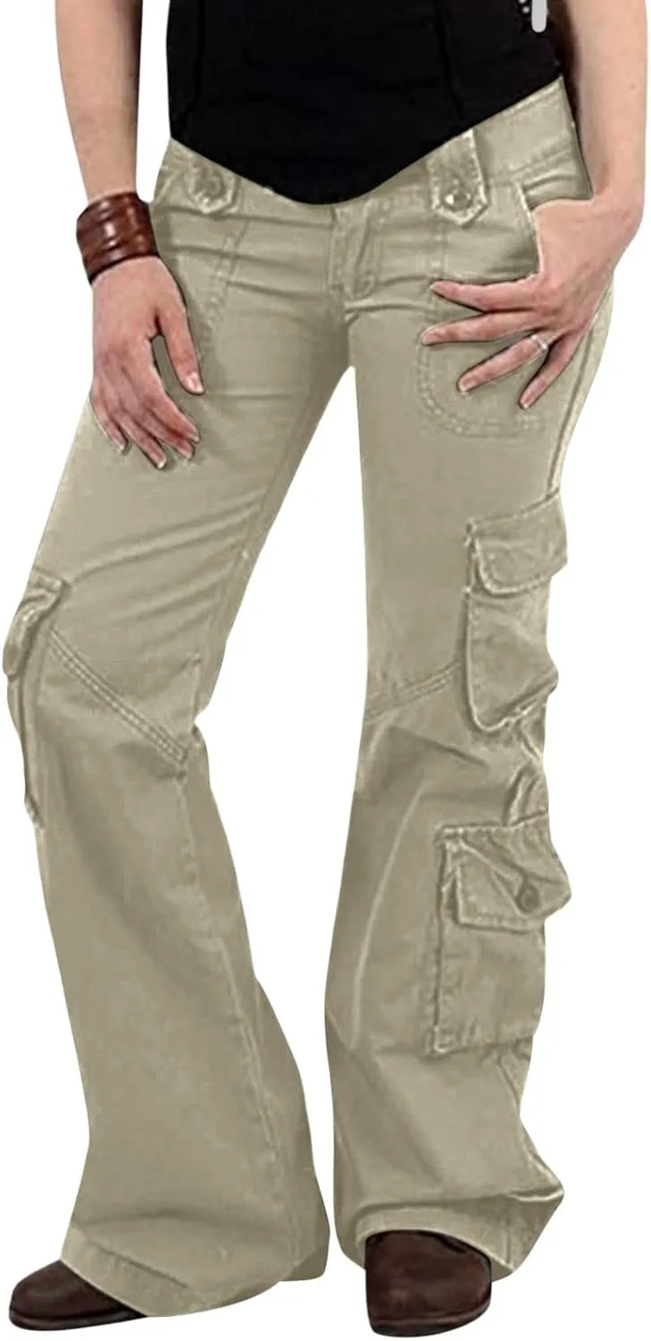 RKSTN Cargo Pants Women with Pockets High Waist Baggy Casual Trousers Wide Leg Solid Camp Hiking Pant Streetwear Overalls