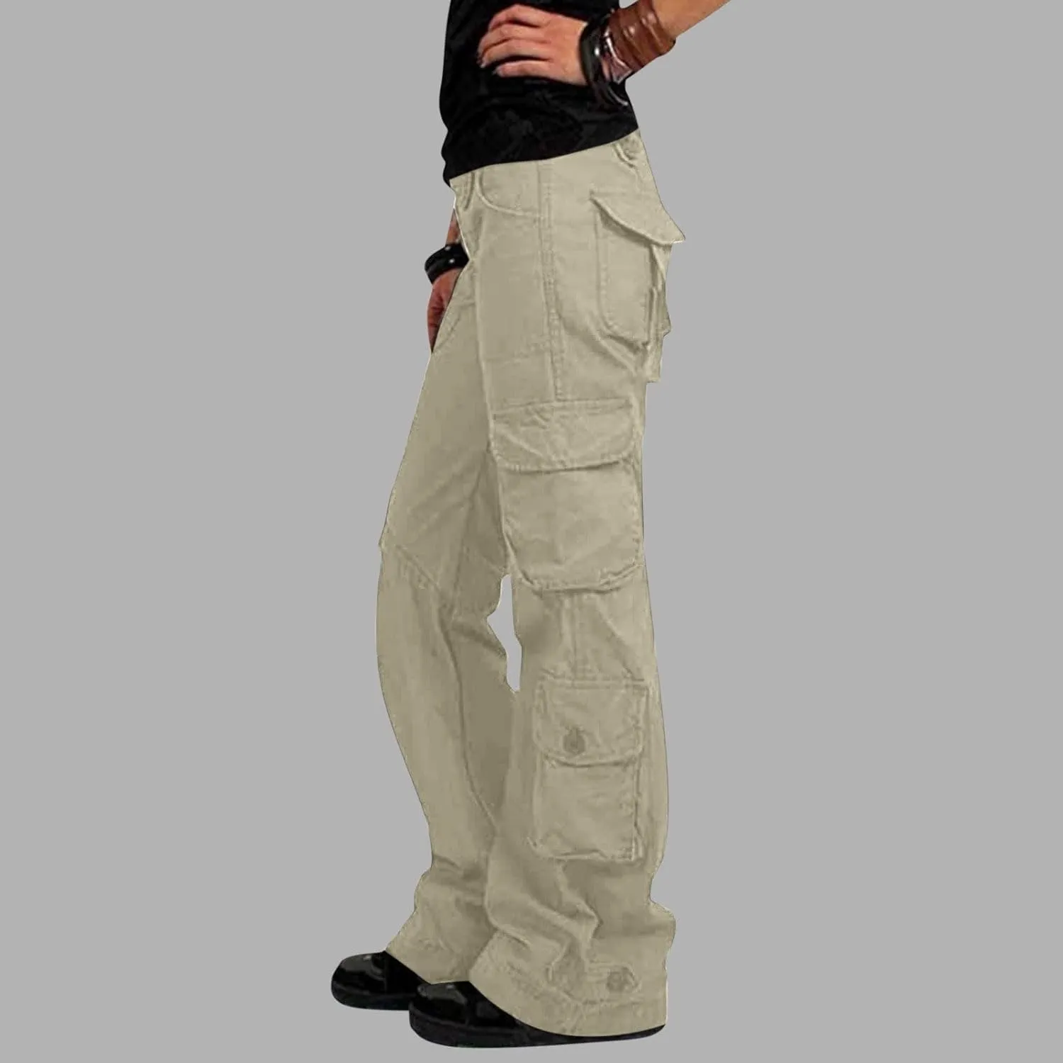RKSTN Cargo Pants Women with Pockets High Waist Baggy Casual Trousers Wide Leg Solid Camp Hiking Pant Streetwear Overalls