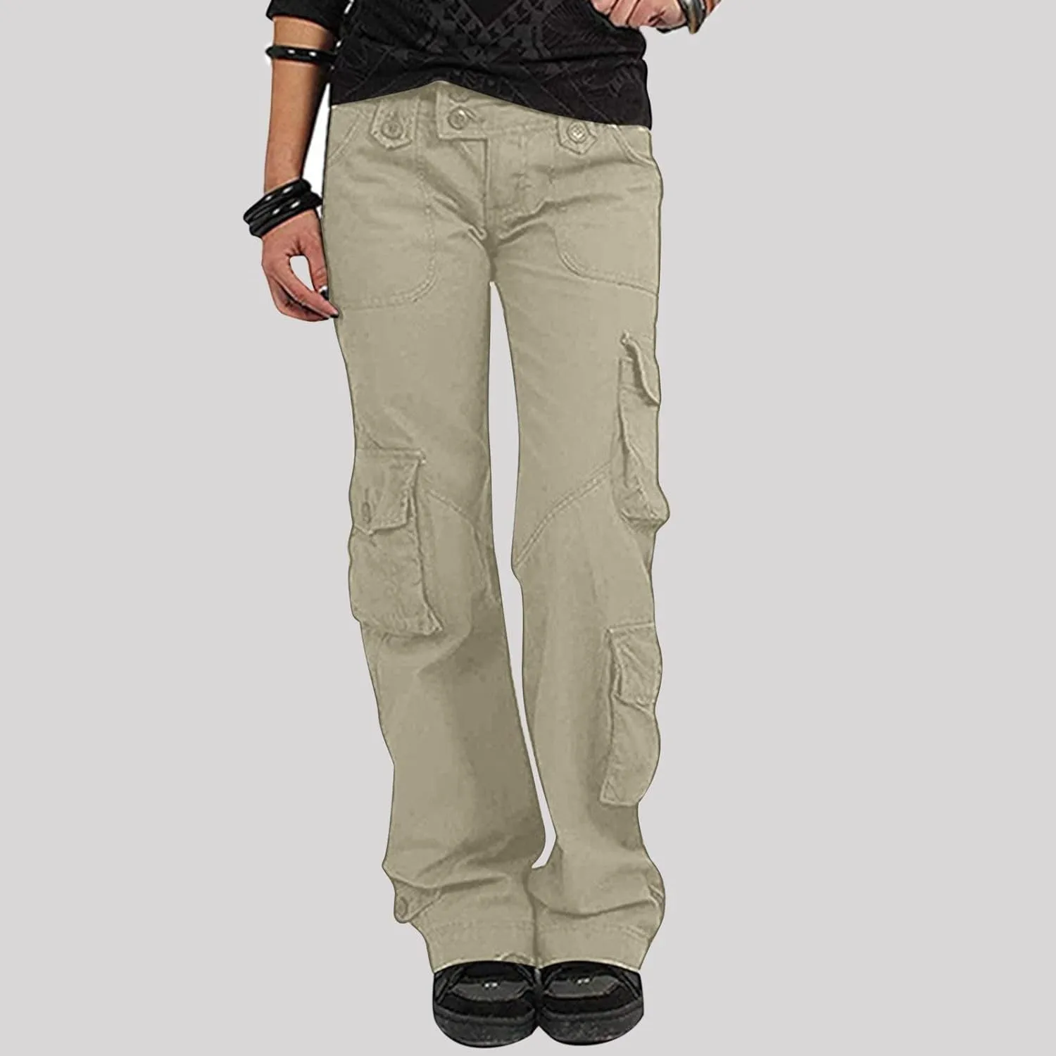 RKSTN Cargo Pants Women with Pockets High Waist Baggy Casual Trousers Wide Leg Solid Camp Hiking Pant Streetwear Overalls