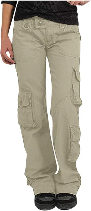 RKSTN Cargo Pants Women with Pockets High Waist Baggy Casual Trousers Wide Leg Solid Camp Hiking Pant Streetwear Overalls