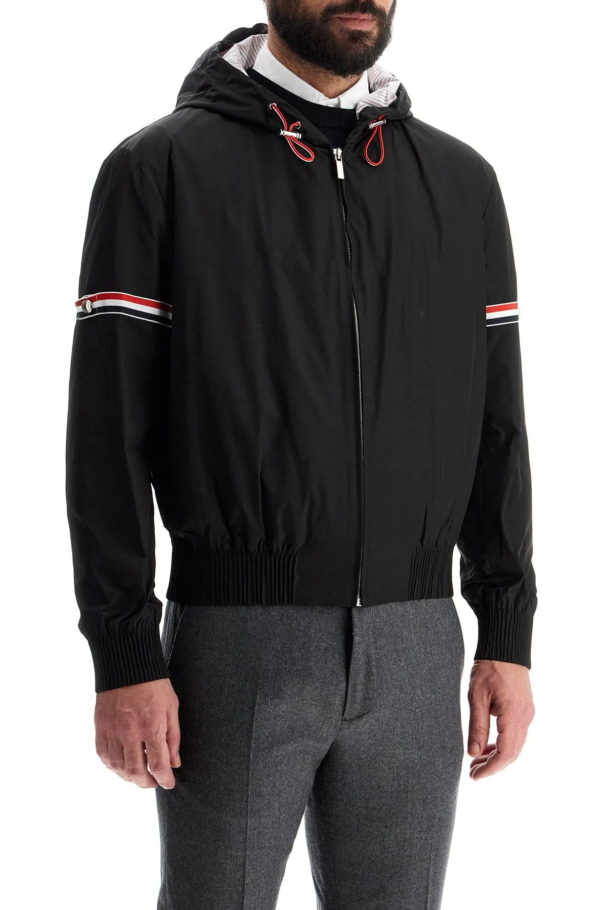 short jacket with tricolor inserts MJO223O 07110 BLACK