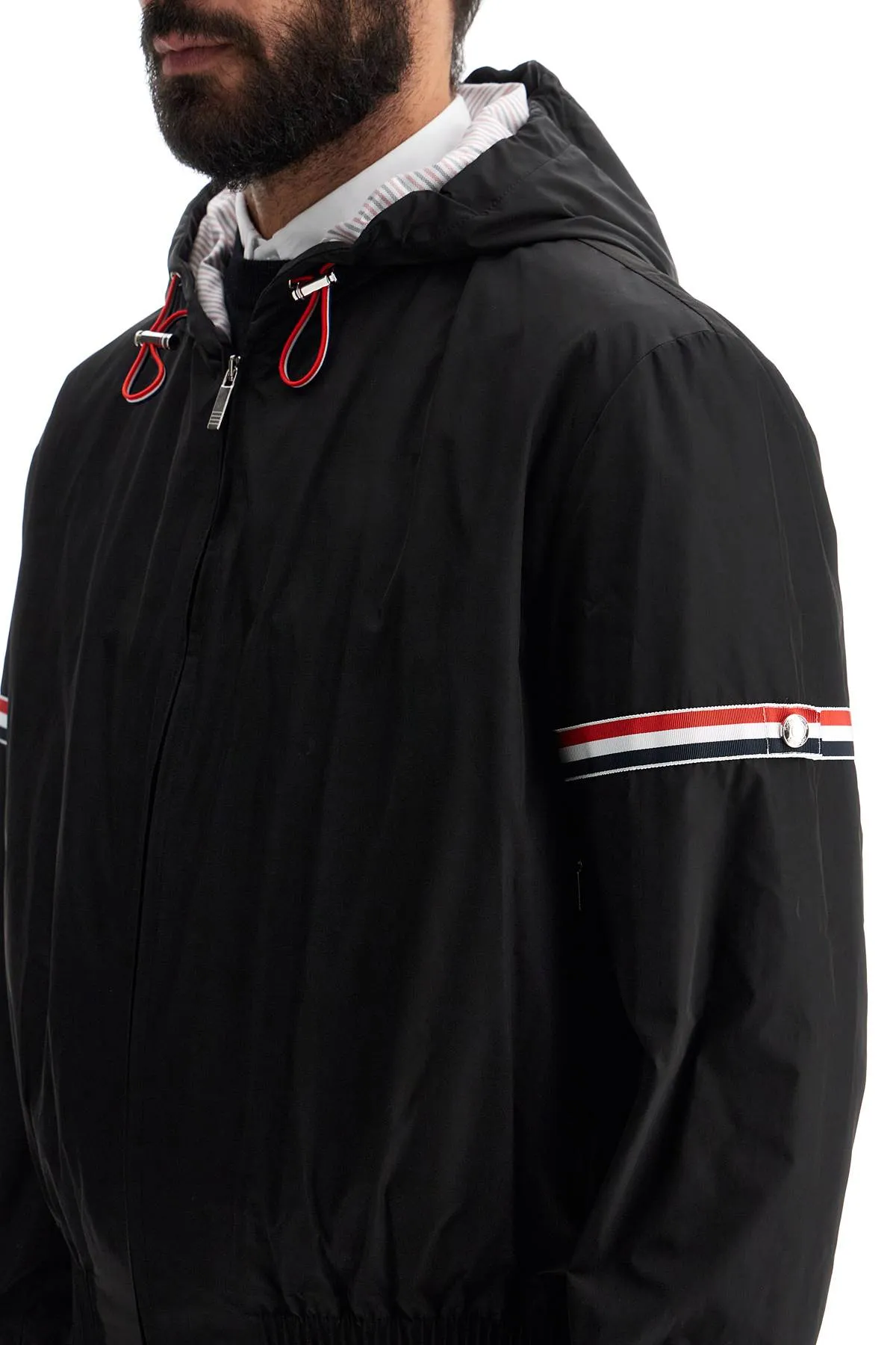 short jacket with tricolor inserts MJO223O 07110 BLACK