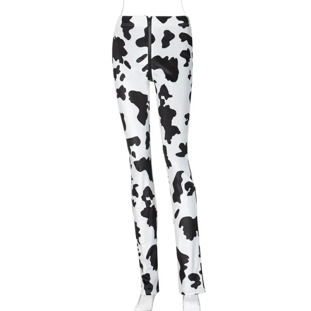 Simenual Cow Print Zipper Velvet Women Stacked Pants High Waist Fashion Street Style Slim Bodycon 2021 Autumn Long Trousers Hot