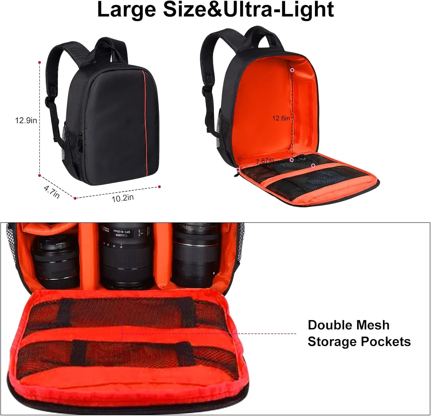 Small Camera Backpack, DSLR/SLR/Mirrorless Photographers Camera Bag, Multi-Functional Waterproof Camera Case for Women Men, with Canon/Nikon/Sony, Gray, Orange