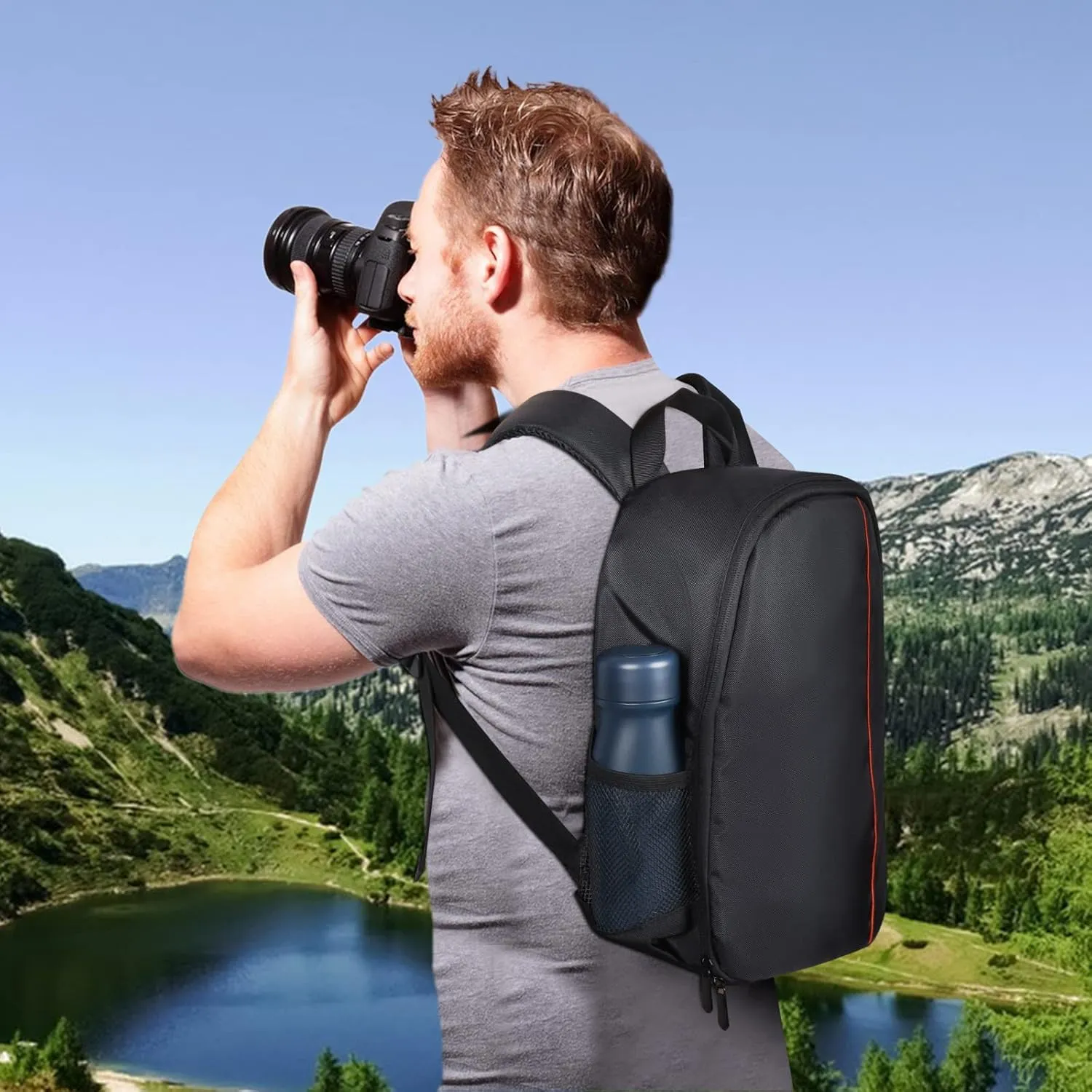 Small Camera Backpack, DSLR/SLR/Mirrorless Photographers Camera Bag, Multi-Functional Waterproof Camera Case for Women Men, with Canon/Nikon/Sony, Gray, Orange