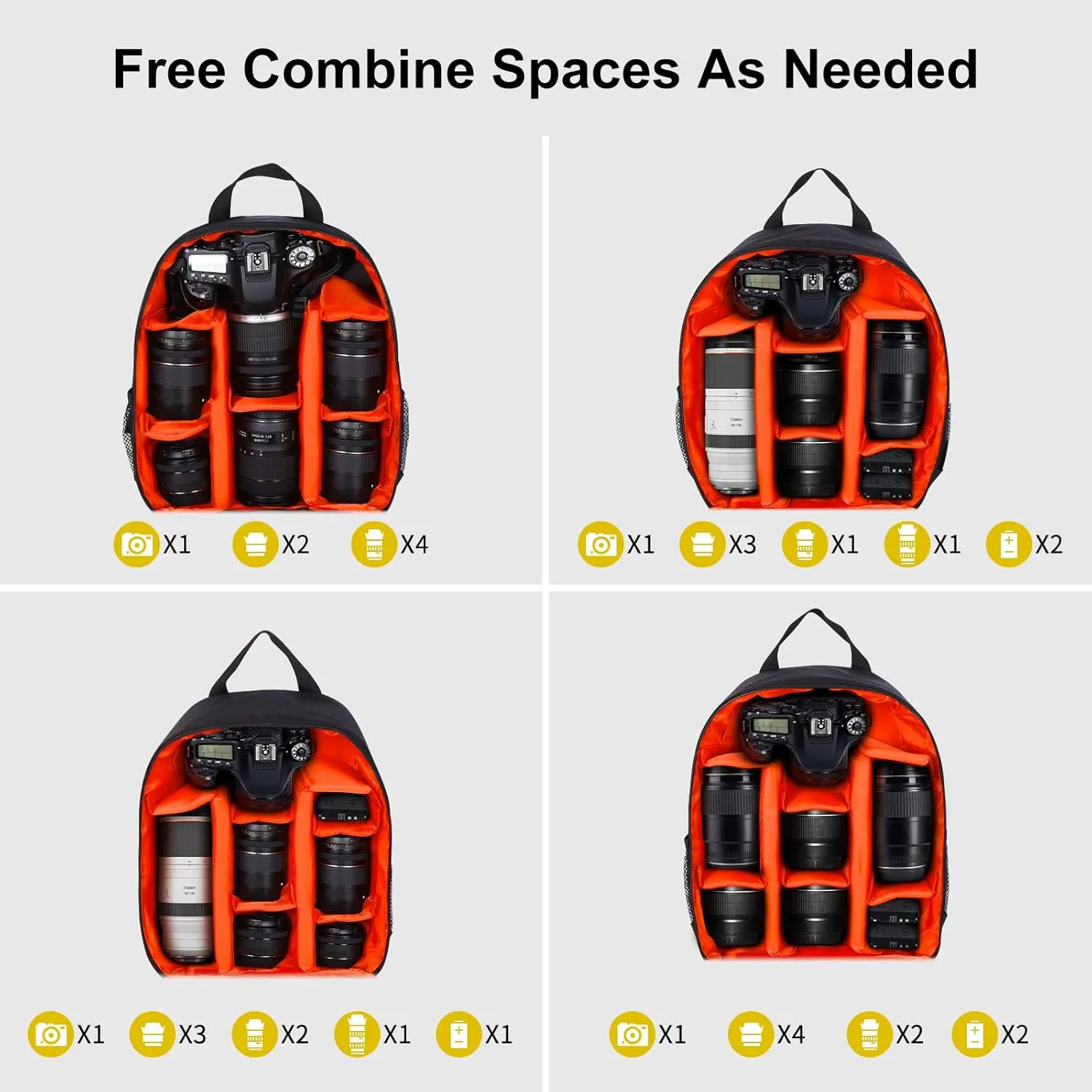 Small Camera Backpack, DSLR/SLR/Mirrorless Photographers Camera Bag, Multi-Functional Waterproof Camera Case for Women Men, with Canon/Nikon/Sony, Gray, Orange