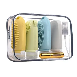 Squeezable Silicone Travel Bottles for Toiletry Leakproof TSA Approved Travel Size Container Multi-functional Travel Essentials with Facial Brush Body Scrub Scalp Massage