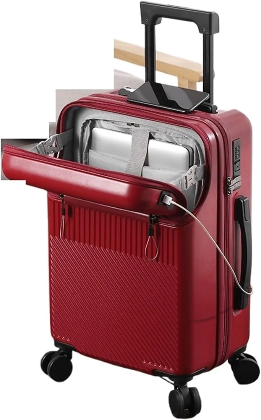 Suitcase Front Open Cover Luggage Women's Multi-Functional Trolley Luggage Inch Small Boarding Bag (Color : Upgraded Cup Holder-03, Size : 20 inches)