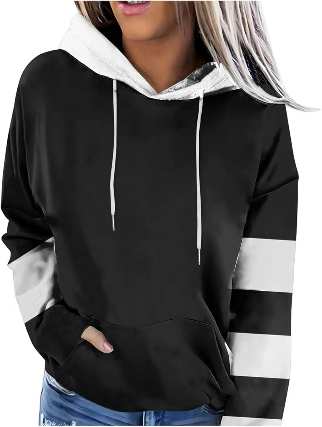 TANGNADE Women's Fall Hoodies Casual Trendy Long Sleeve Sweatshirt Drawstring Hooded Pullover Tops Pocket Workout Blouse