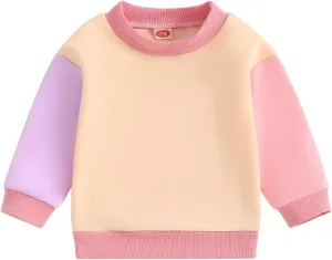Toddler Baby Girl Boy Sweatshirt Color Block Long Sleeve Oversized Crewneck Pullover Tops Fall Winter Outfits