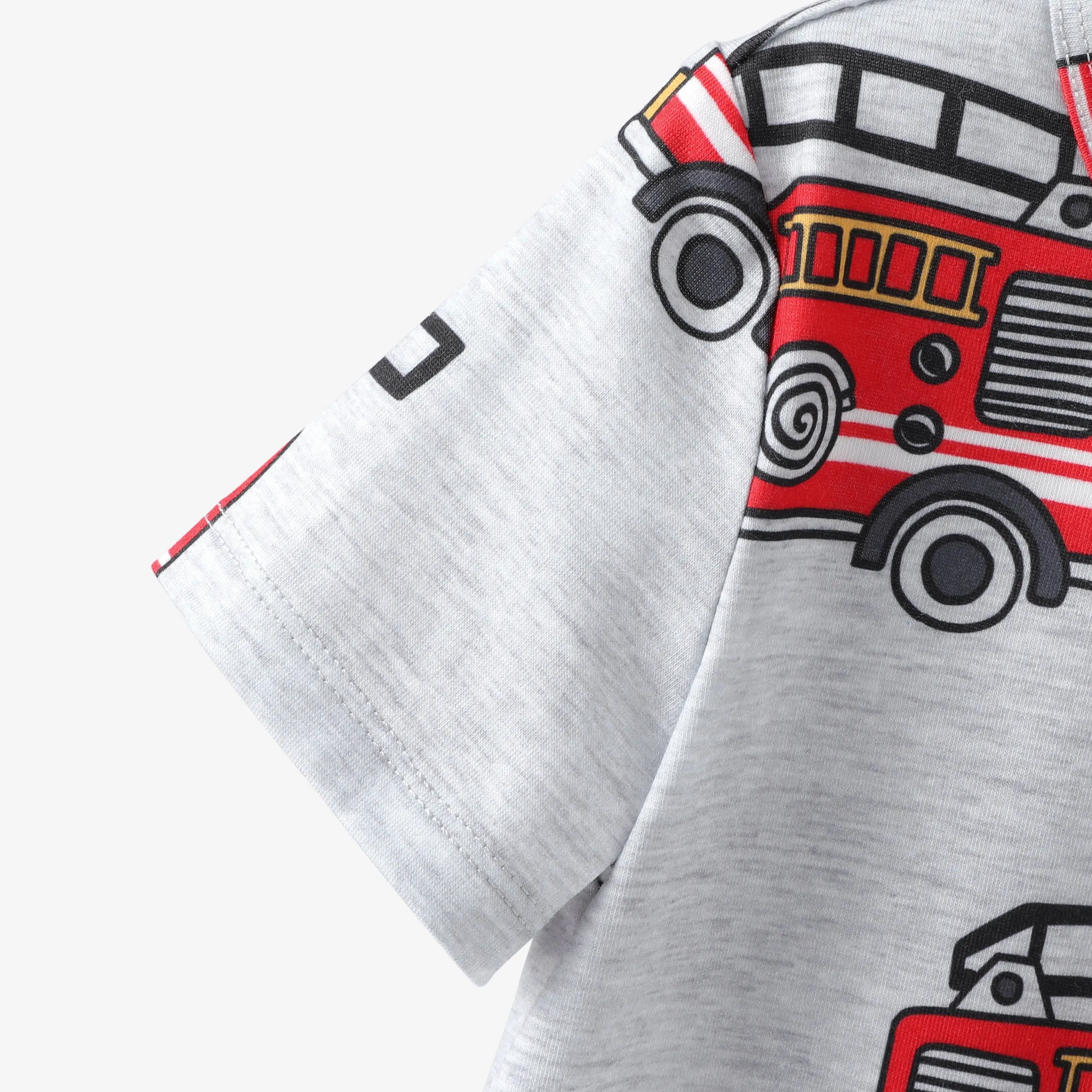 Toddler Boys 2pcs Vehicle Print Tee and Vehicle Embroiderey Denim Overalls Set