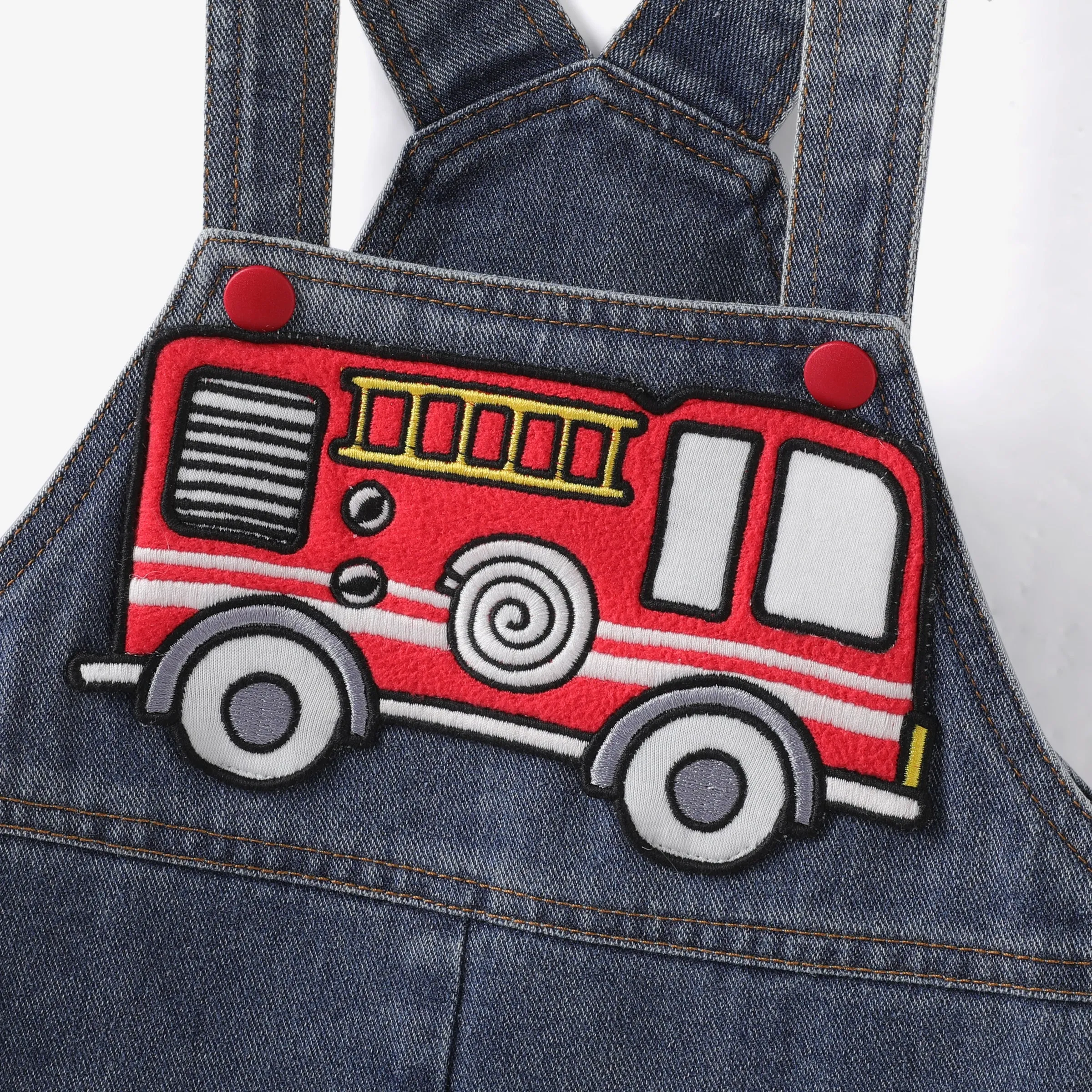 Toddler Boys 2pcs Vehicle Print Tee and Vehicle Embroiderey Denim Overalls Set