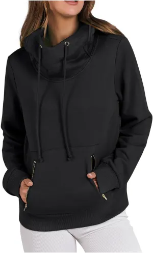 Top Coat for Women Long Sleeve Sweatshirts High Neck Hoodies Plain Daily Basic Tees Fall Dressy Casual Shirts