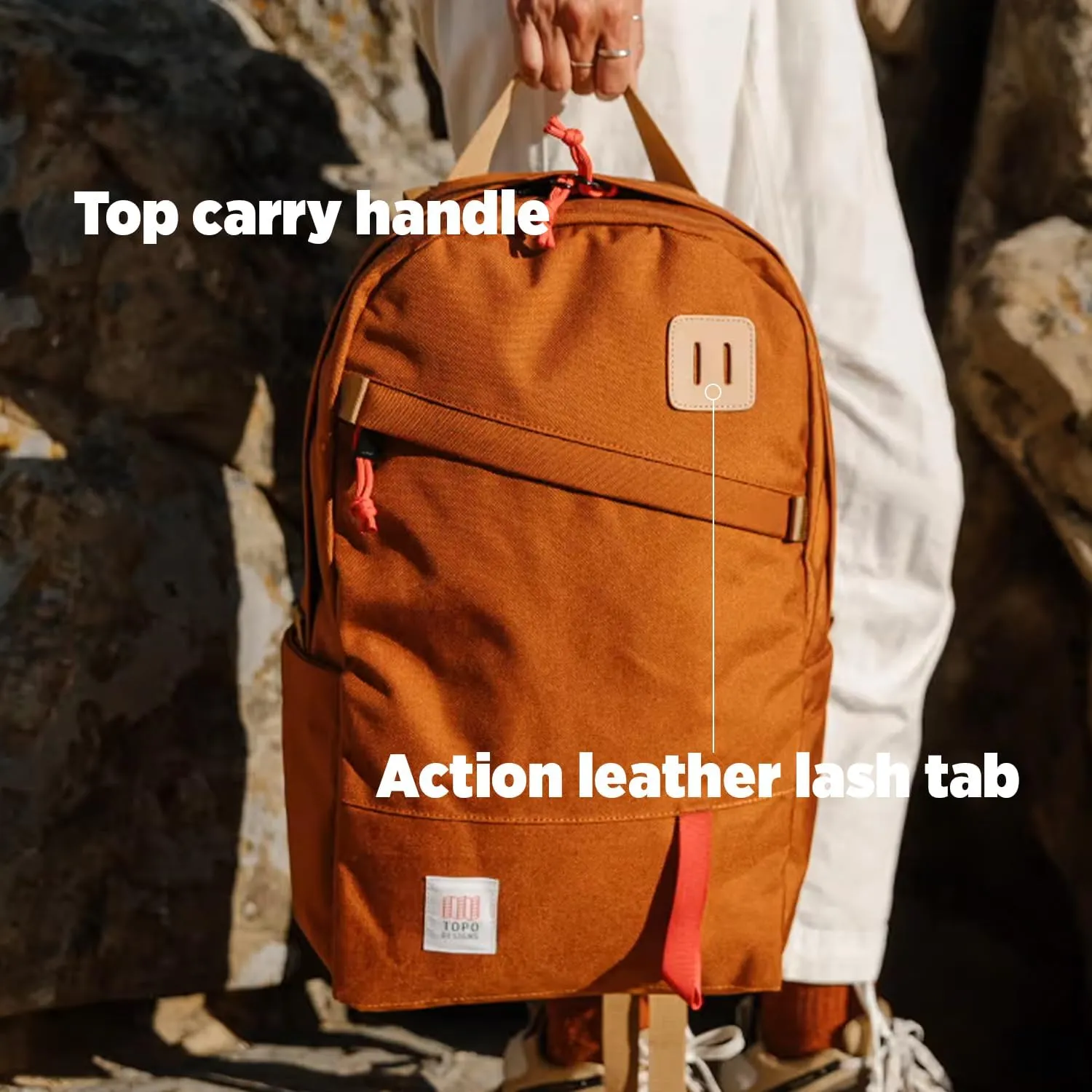 Topo Designs Daypack Classic  OG Daily Carry Pack Designed in Denver, Functional Travel Bag, Made from Recycled Nylon, 2 Padded Laptop Sleeves, 21L (Beetle/Spice)