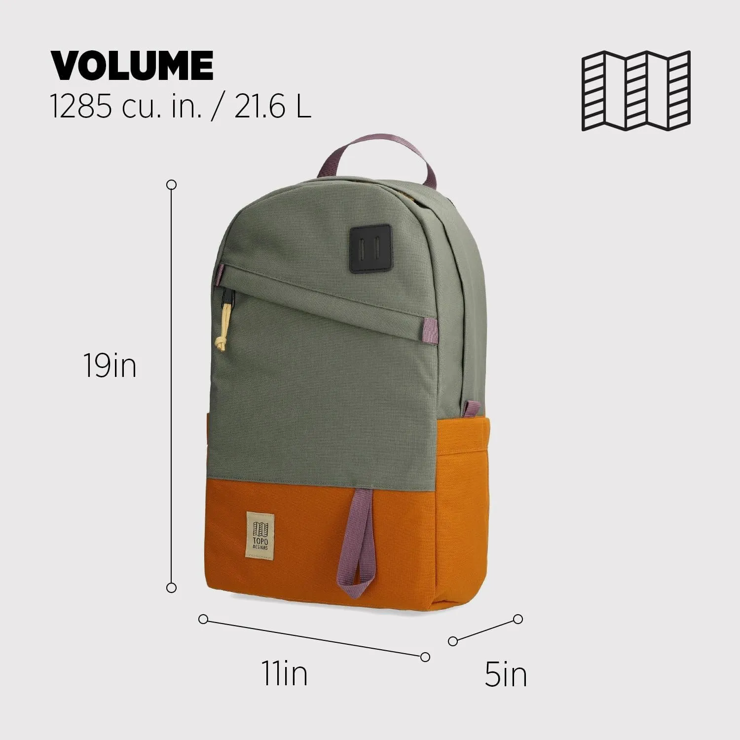 Topo Designs Daypack Classic  OG Daily Carry Pack Designed in Denver, Functional Travel Bag, Made from Recycled Nylon, 2 Padded Laptop Sleeves, 21L (Beetle/Spice)