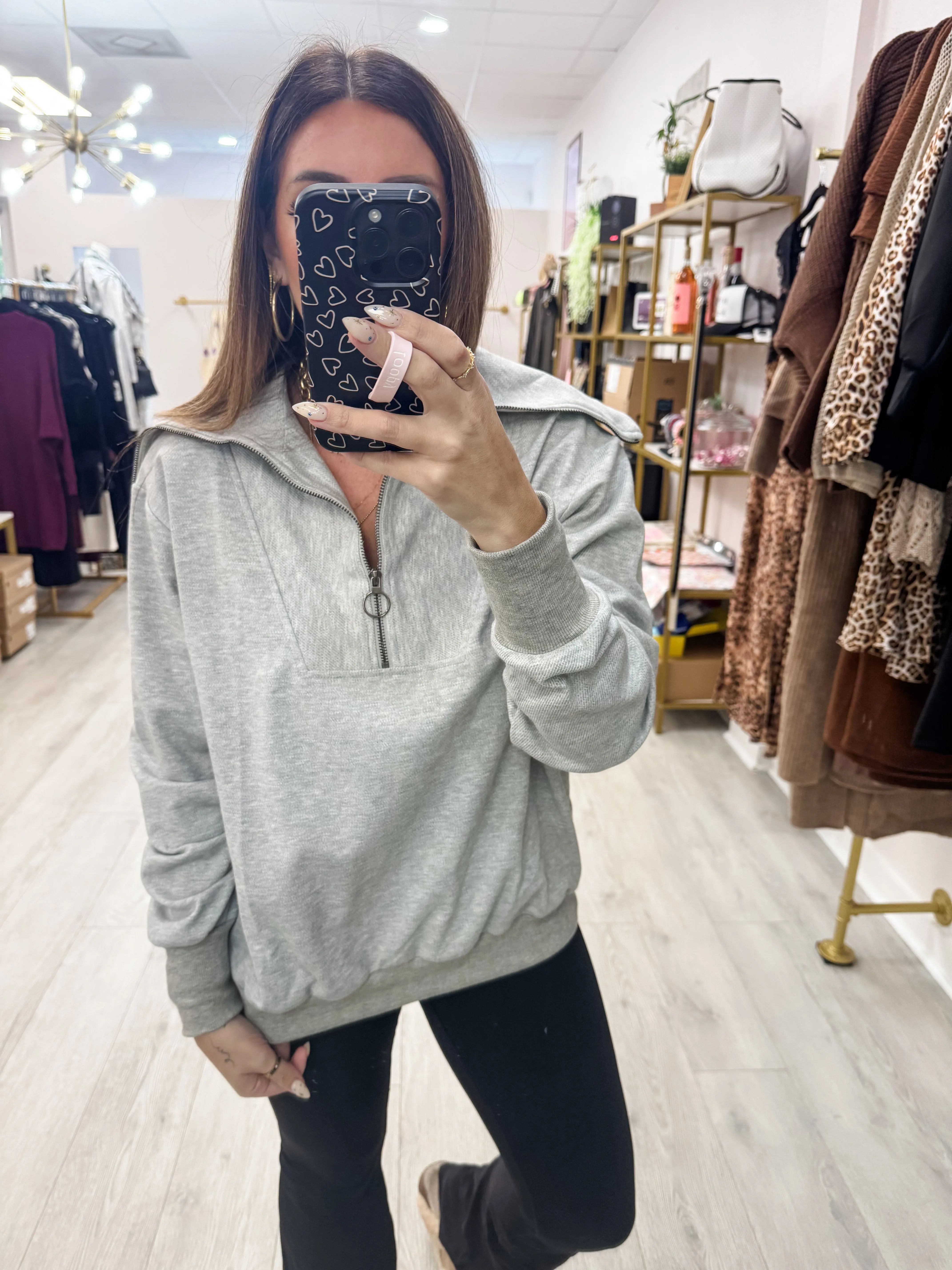 Twill Zip Up Sweatshirt