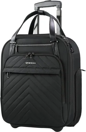 VANKEAN Carry On Underseat 16-inch Multi-functional Underseater Lightweight Overnight Suitcase with Wheels Roller Case for Women Men Travel Business, Black