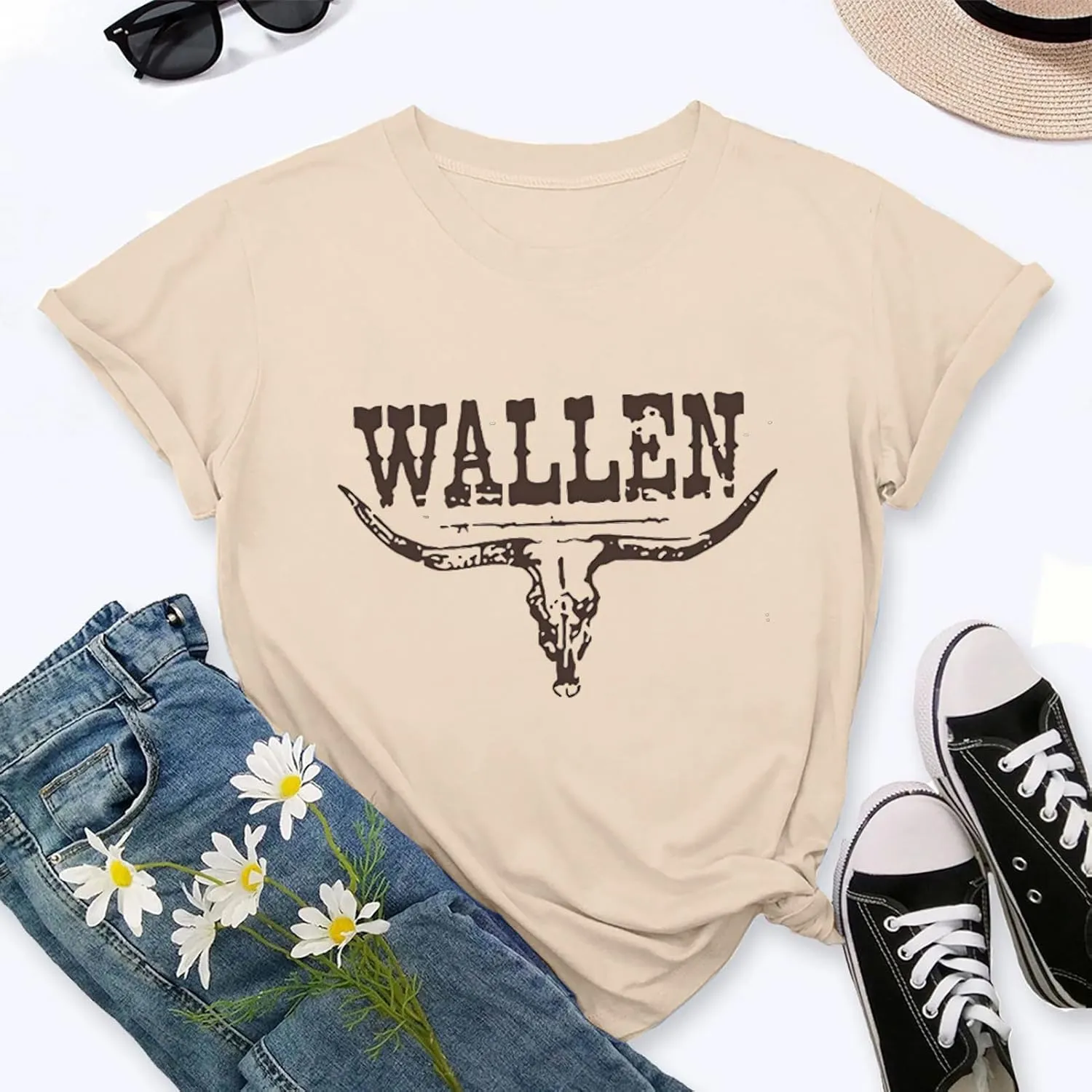 Western Cowboy Graphic Tees for Women Vintage Cow Skull Short Sleeve T Shirt Country Music Cowgirs Tops