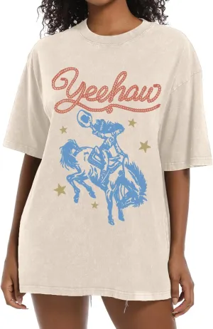 Western Shirts for Women Vintage Cowgirl Shirt Oversized Rodeo Cowboy Graphic Tees Country Concert Short Sleeve Tops