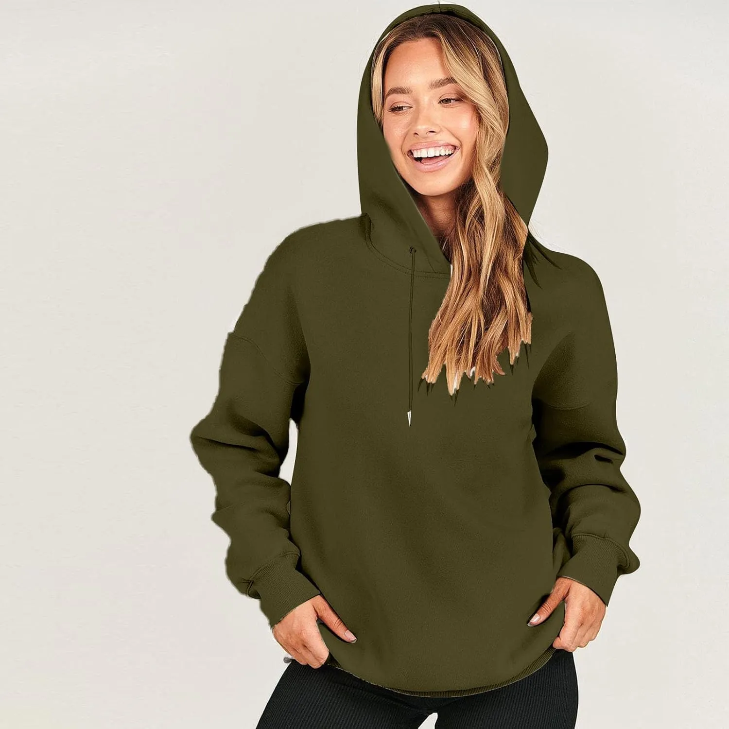 Winter Sweatshirts for Women Casual Solid Color Pullover Hoodies Drawstring Long Sleeve Sweatshirt Regular Shirts