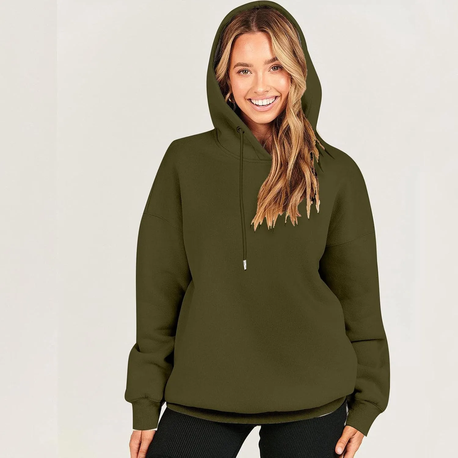 Winter Sweatshirts for Women Casual Solid Color Pullover Hoodies Drawstring Long Sleeve Sweatshirt Regular Shirts