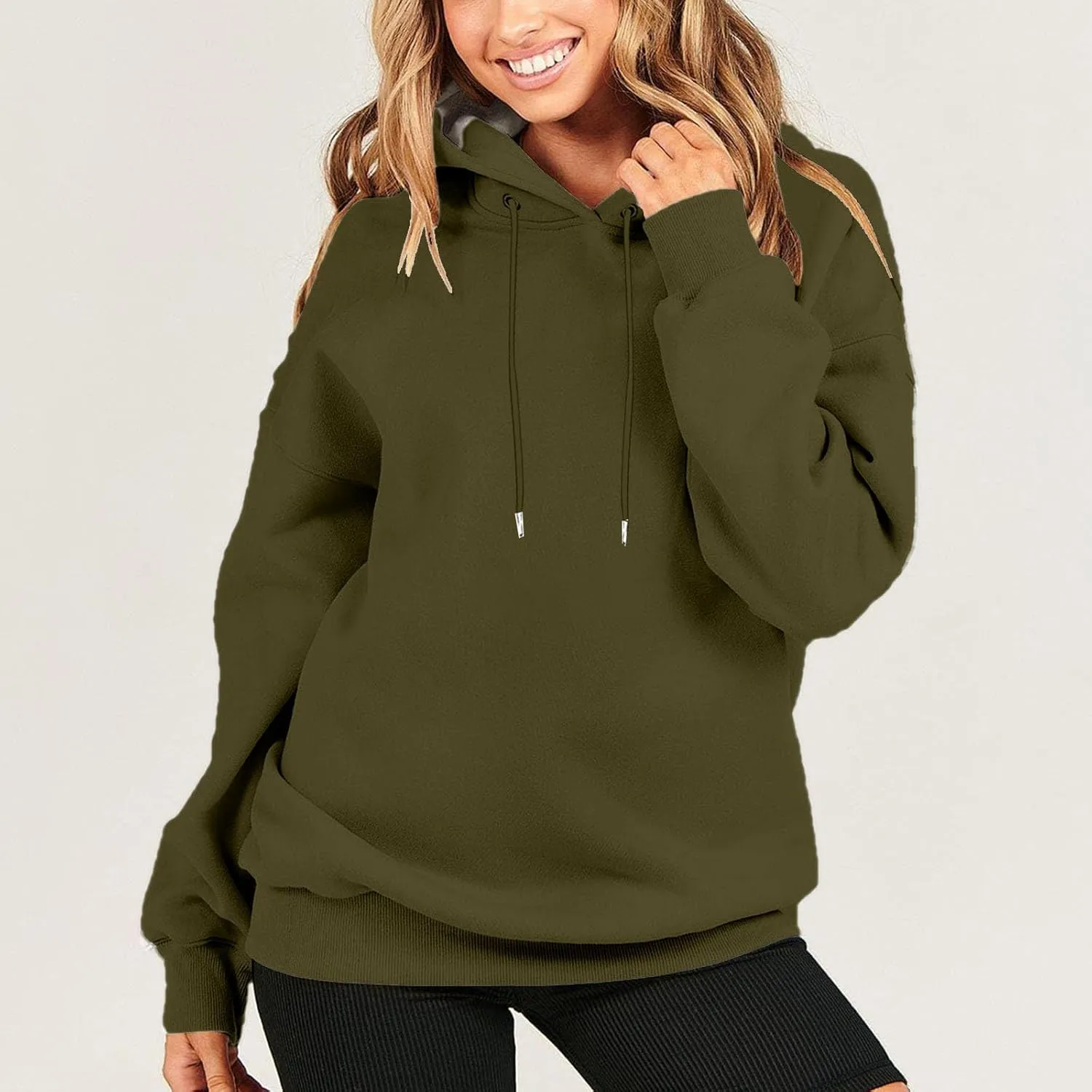Winter Sweatshirts for Women Casual Solid Color Pullover Hoodies Drawstring Long Sleeve Sweatshirt Regular Shirts