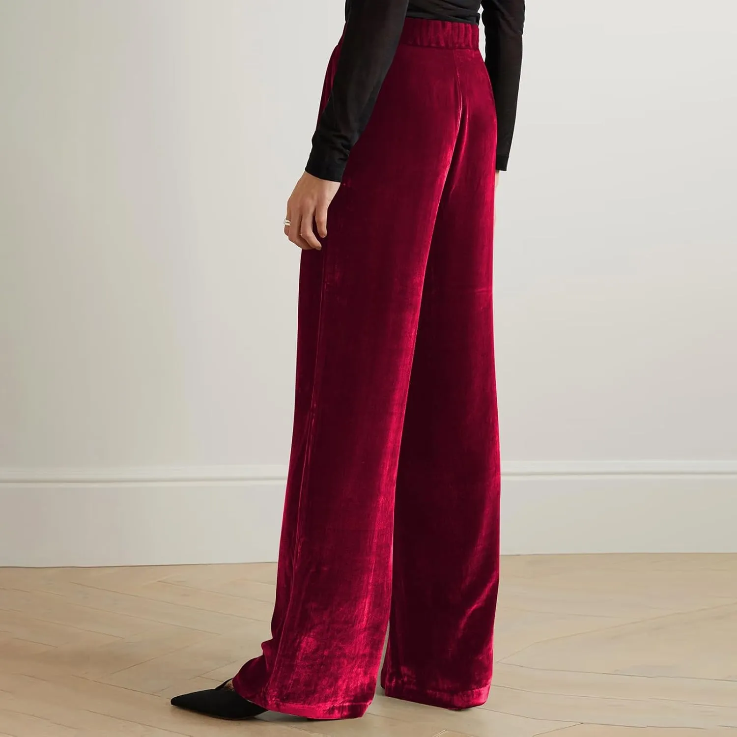 Women Golden Velvet Wide Leg Pants Casual Solid Color Loose Pants High Waist Trousers