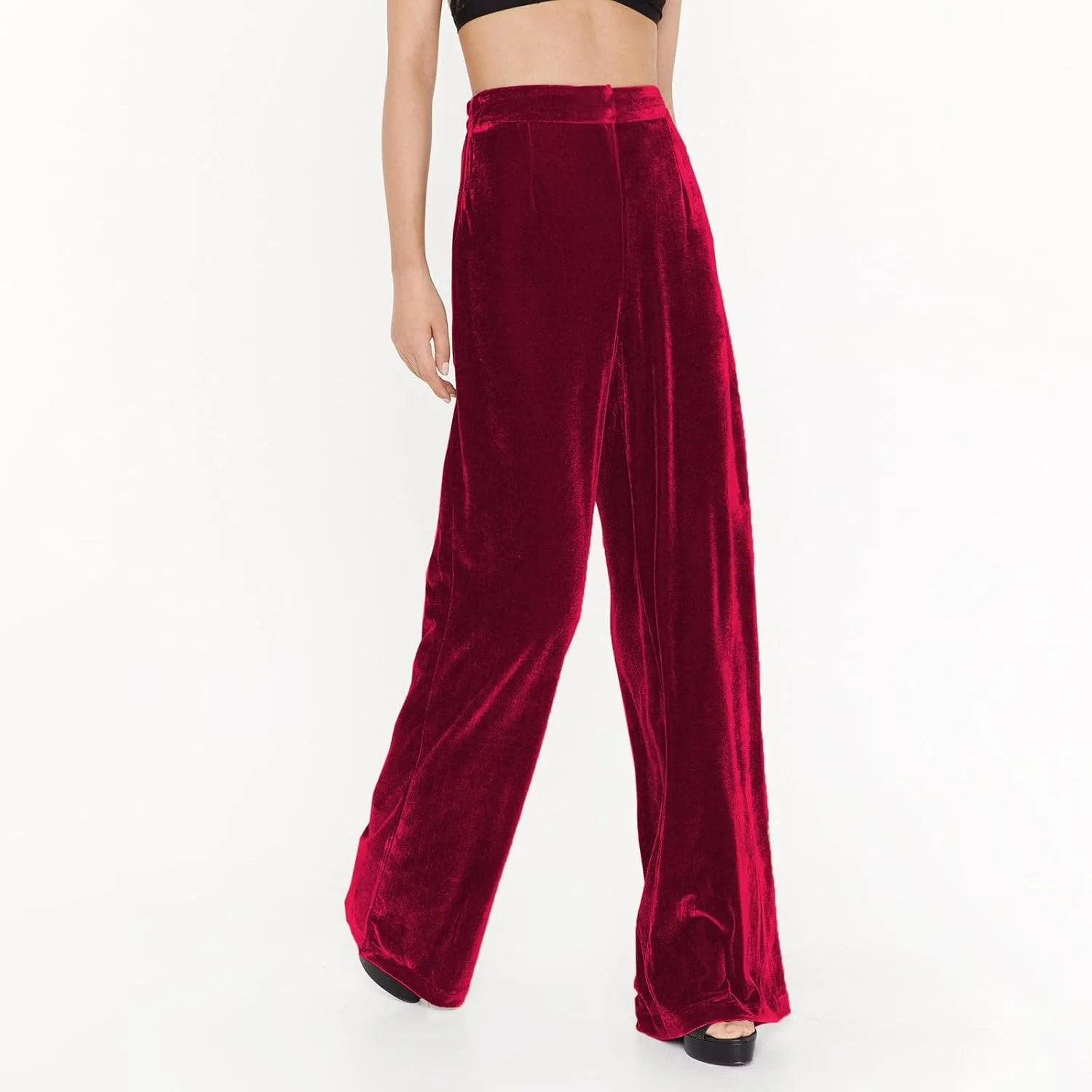 Women Golden Velvet Wide Leg Pants Casual Solid Color Loose Pants High Waist Trousers