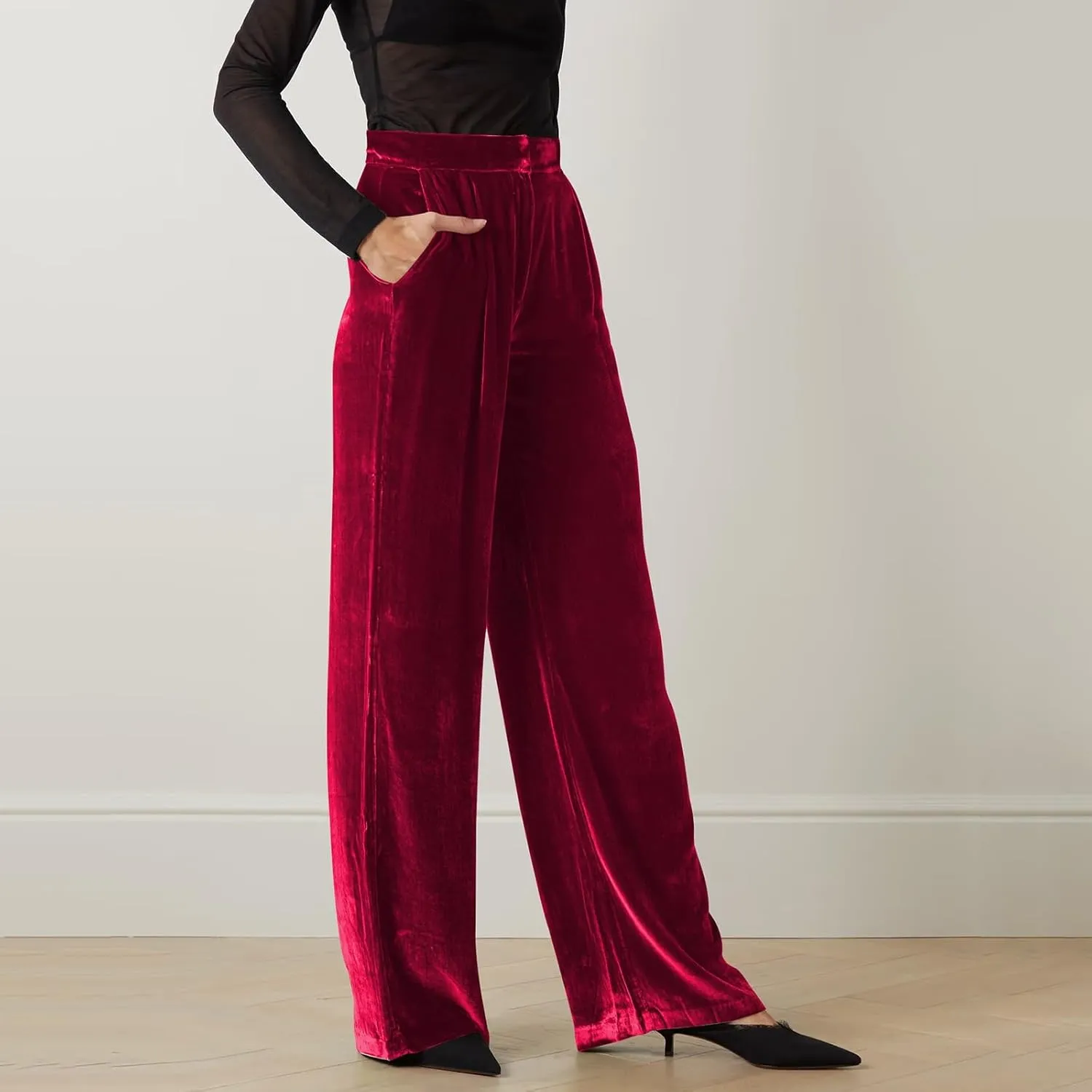 Women Golden Velvet Wide Leg Pants Casual Solid Color Loose Pants High Waist Trousers