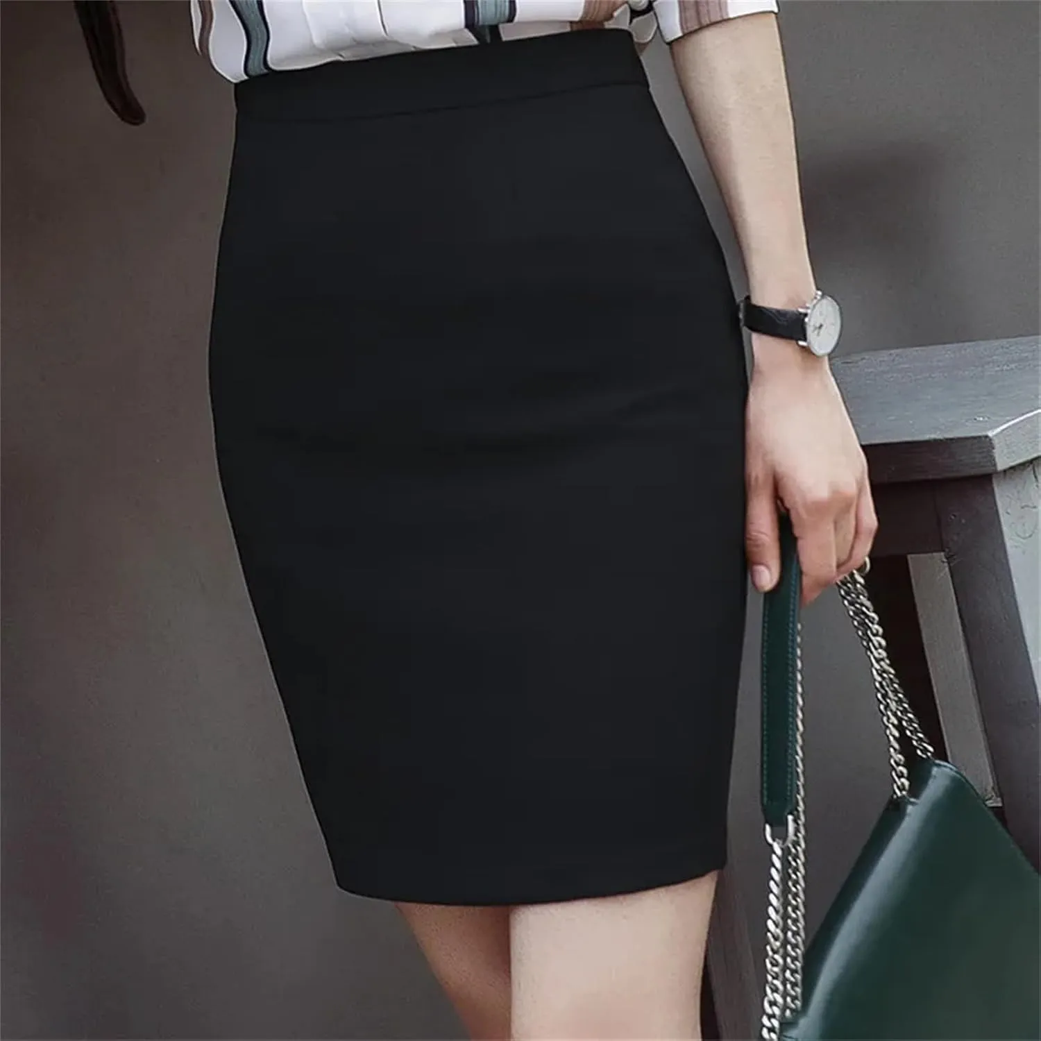 Women's Bottoms Formal Office Lady Mini Pencil Skirt  Work Business Bodycon Midi Skirt High Waist Tummy Control