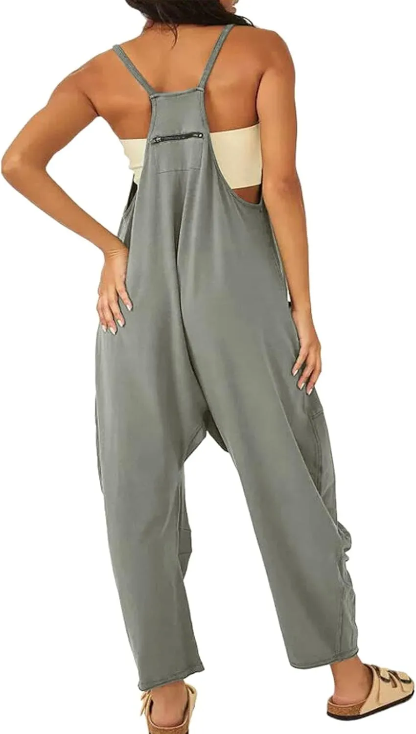 Women's Casual Loose Fit Jumpsuit Pocket Overalls for Daily Wear Adjustable Belt Outfits for Commuting Trending Style