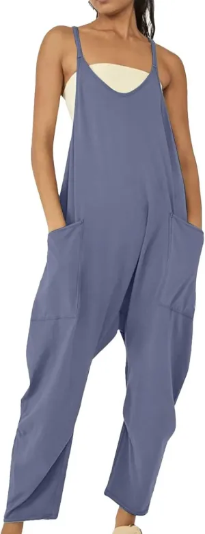 Women's Casual Loose Fit Jumpsuit Pocket Overalls for Daily Wear Adjustable Belt Outfits for Commuting Trending Style