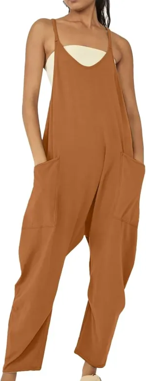 Women's Casual Loose Fit Jumpsuit Pocket Overalls for Daily Wear Adjustable Belt Outfits for Commuting Trending Style