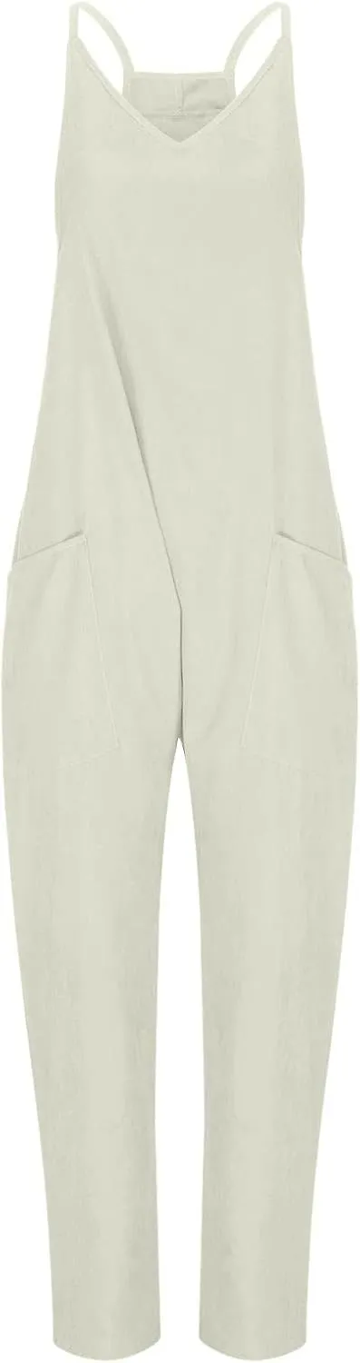 Women's Casual Loose Fit Jumpsuit Pocket Overalls for Daily Wear Adjustable Belt Outfits for Commuting Trending Style