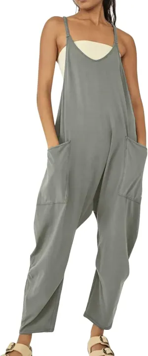 Women's Casual Loose Fit Jumpsuit Pocket Overalls for Daily Wear Adjustable Belt Outfits for Commuting Trending Style