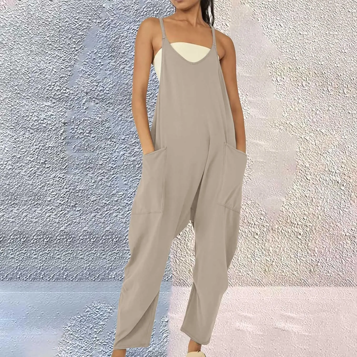 Women's Casual Loose Fit Jumpsuit Pocket Overalls for Daily Wear Adjustable Belt Outfits for Commuting Trending Style