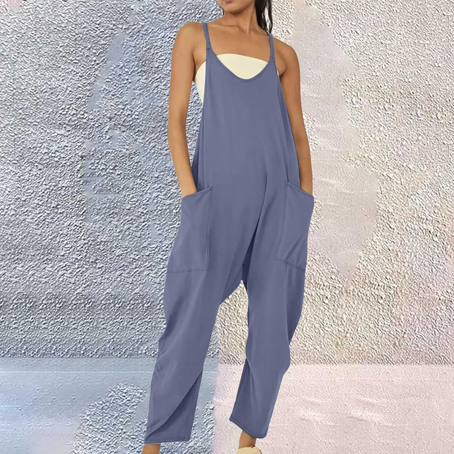 Women's Casual Loose Fit Jumpsuit Pocket Overalls for Daily Wear Adjustable Belt Outfits for Commuting Trending Style