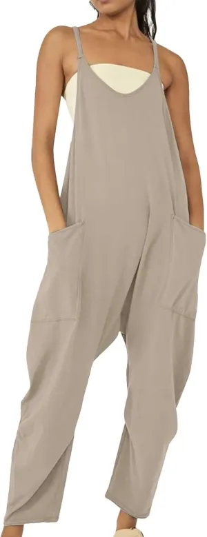 Women's Casual Loose Fit Jumpsuit Pocket Overalls for Daily Wear Adjustable Belt Outfits for Commuting Trending Style