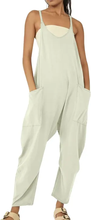 Women's Casual Loose Fit Jumpsuit Pocket Overalls for Daily Wear Adjustable Belt Outfits for Commuting Trending Style