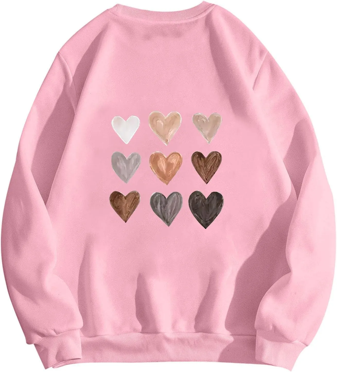 Womens Casual Oversized Sweatshirts Cute Heart Graphic Shirts Crewneck Long Sleeve Comfy Casual Basic Pullover Tops
