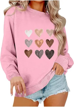 Womens Casual Oversized Sweatshirts Cute Heart Graphic Shirts Crewneck Long Sleeve Comfy Casual Basic Pullover Tops