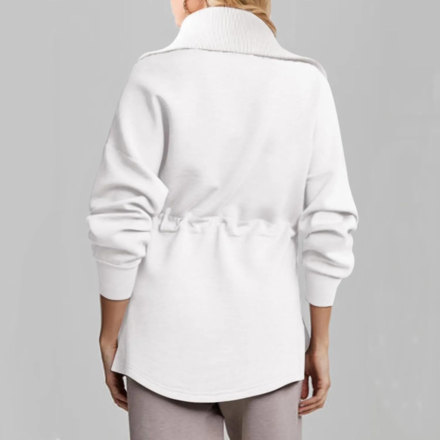 Womens Long Sleeve Tops Half Zip Drawstring Waist Oversized Sweatshirts Fleece Pullover Fashion Outfits 2024