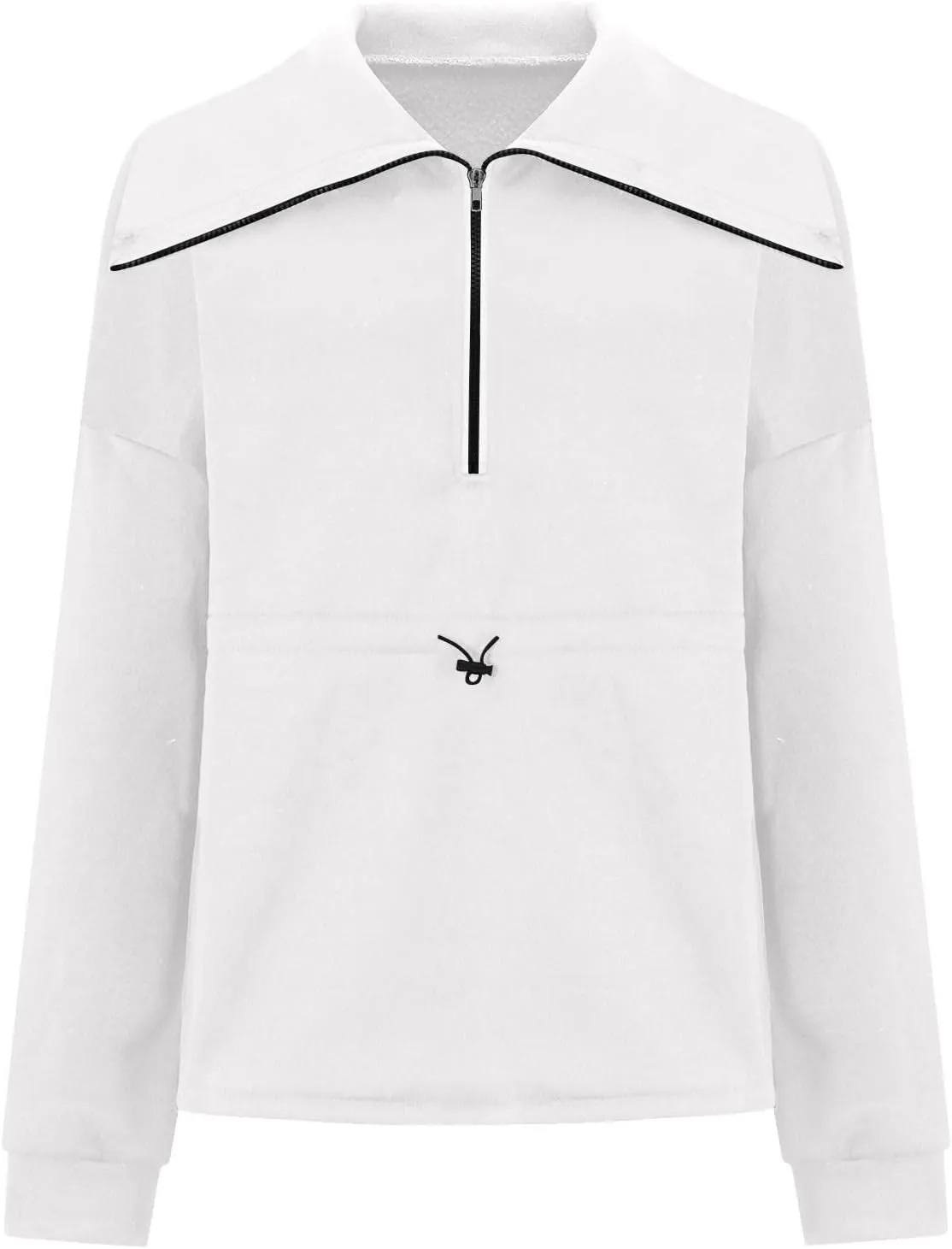 Womens Long Sleeve Tops Half Zip Drawstring Waist Oversized Sweatshirts Fleece Pullover Fashion Outfits 2024