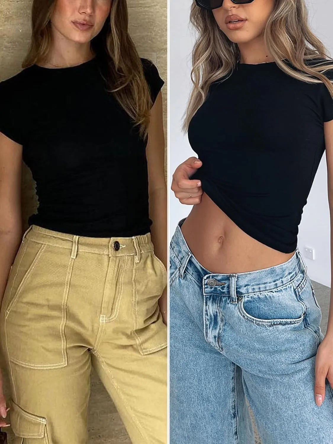 Women's Short Sleeve Tight T Shirts Crew Neck Slim Fit Summer Basic Tee Going Out Y2k Crop Tops 2025