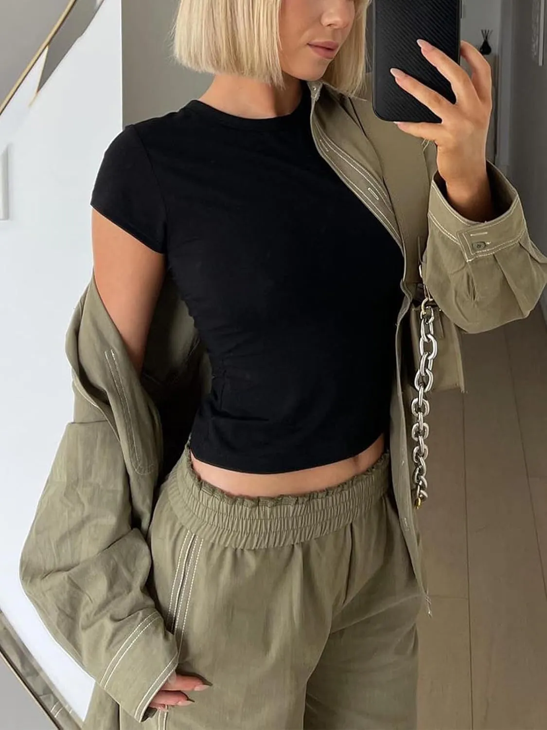 Women's Short Sleeve Tight T Shirts Crew Neck Slim Fit Summer Basic Tee Going Out Y2k Crop Tops 2025