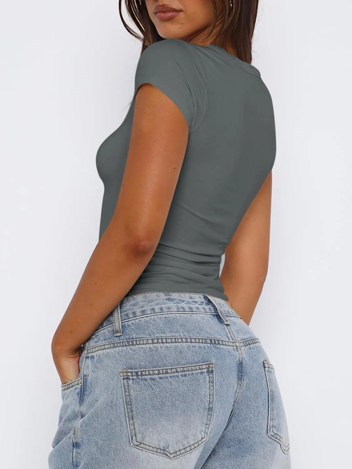 Women's Short Sleeve Tight T Shirts Crew Neck Slim Fit Summer Basic Tee Going Out Y2k Crop Tops 2025