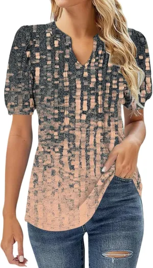 Womens V-Neck Short Sleeve Blouse Lightweight Fabric Slimming Fit Casual Soft Cotton Blend Comfort Stylish Relaxed Top